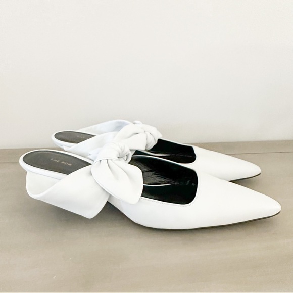 The Row White Leather Coco Bow Kitten Heel Mules sz 40 - Picture 3 of 13